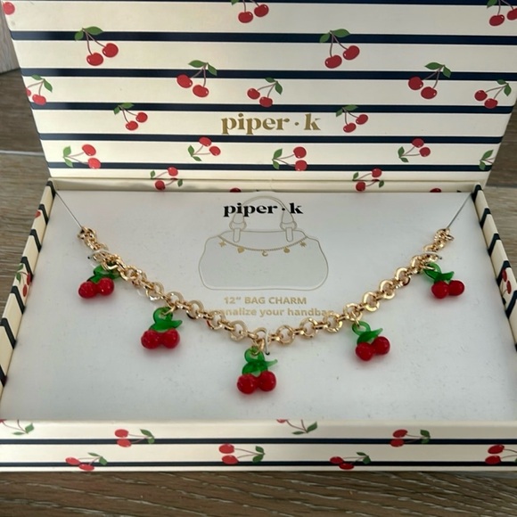 🍒 Piper·k Cherry Bag Charm – 12” Gold Chain, Playful Red Cherries, Nickel-Free - Picture 3 of 6